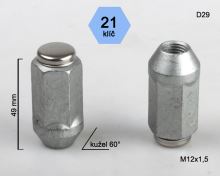 Kolová matice M12x1,5 kužel prodloužená nerez víčko, klíč 21 (D29) výška 49mm