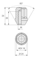 Kolová matice M14x1,5 kužel zavřená, klíč 19 (D13)(AD/S)(N403) výška 34mm (5903)