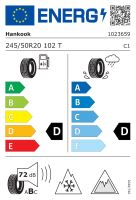 245/50R20 102T, Hankook, RW10 WINTER ICEPT SUV,TL M+S 3PMSF FR D,D,B,72 -dB (1)