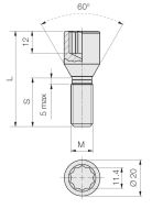 Kolový šroub M14x1,5x33 kužel, vnitřní mnohohran (VST20D33) výška 58mm (6222)