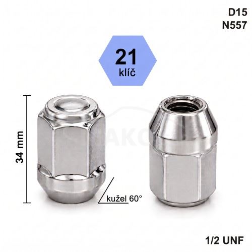 Kolová matice 1/2 UNF kužel zavřená, klíč 21 (D15)(N557) výška 34mm (3395)