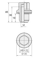 Kolová matice M14x1,5 zavřená, klíč 22 (DRR3-AG5/S) LAND ROVER, výška 46mm