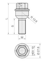 Kolový šroub M14x1,5x34 kulová R14 pohyblivá, klíč 19 (PS19D34R14-BPP18) výška 64mm (1)