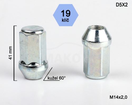 Kolová matice M14x2,0 kužel zavřená, klíč 19 (D5X2)(N354) výška 41mm