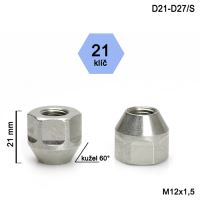 Kolová matice M12x1,5 kužel otevřená, klíč 21 (D21-D27/S) výška 21mm