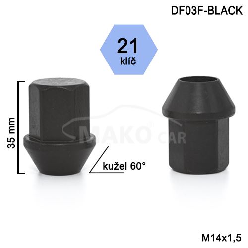 Kolová matice M14x1,5 kužel zavřená, klíč 21 (DF03-BLACK-DE63/S) FORD, výška 35 mm