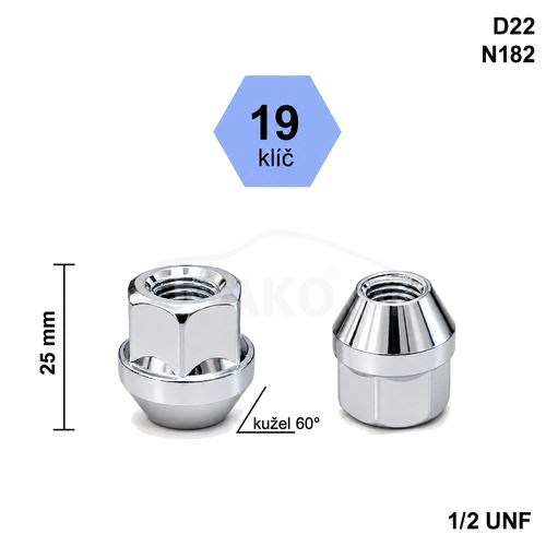 Kolová matice 1/2 UNF kužel otevřená, klíč 19 (D22)(N182) výška 25mm (5823)