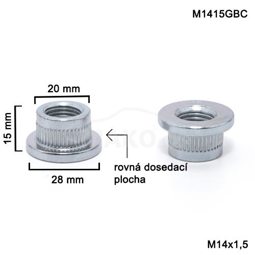 Matice M14x1,5 (M1415GBC); kulaté do rozšiřovacích podložek průměr 20mm, výška 15mm