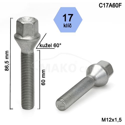 Kolový šroub M12x1,5x60 kužel, klíč 17 (C17A60-SA5) výška 86,5mm