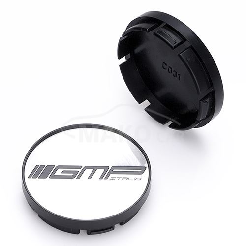 krytka průměr 52/56mm (vnitřní,vnější) GMP C031, plast, černá stříbrné logo, úchyt 3mm (1)