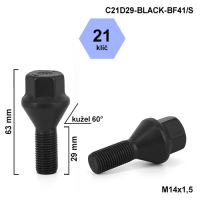 Kolový šroub M14x1,5x29 kužel, klíč 21 (C21D30G-BIG-BLACK-BF41/S) výška 63mm Kolový šroub M14x1,5x29 kužel, klíč 21 (C21D30G-BIG-BLACK-BF41/S) výška 63mm