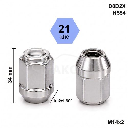 Kolová matice M14x2,0 kužel zavřená, klíč 21 (D8DX2)(N554) výška 34mm (5677)