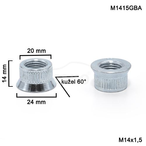 Matice M14x1,5 (M1415GBA); kulaté do rozšiřovacích podložek průměr 20mm, výška 14mm