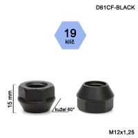 Kolová matice M12x1,25 kužel otevřená, klíč 19 (D61-BLACK-DE39/S) výška 15mm