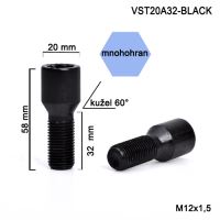 Kolový šroub M12x1,5x32 kužel, vnitřní mnohohran (VST20A32-BLACK), výška 58mm