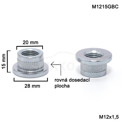 Matice M12x1,5 (M1215GBC); kulaté do rozšiřovacích podložek průměr 20mm, výška 15mm