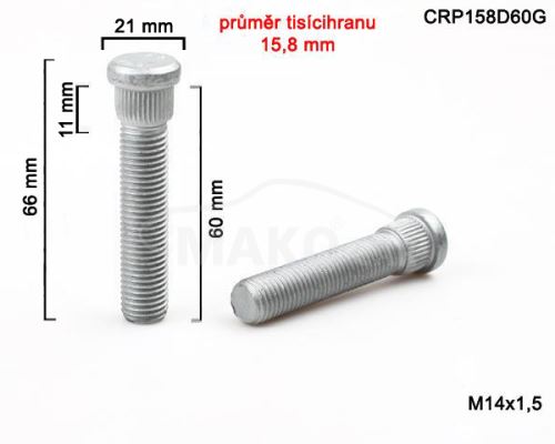 Kolový svorník M14x1,5x60 tisícihran průměr 15,8mm (CRP158D60G) celková délka 66mm