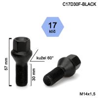 Kolový šroub M14x1,5x30 kužel, klíč 17 (C17D30-BLACK-C2/S) výška 57mm
