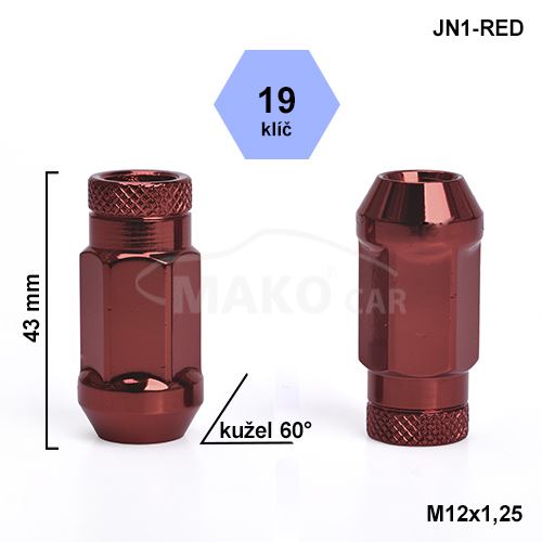 Montážní sada JN1-RED kolová matice 20ks M12x1,25 kužel, klíč 19, výška 43mm (1)
