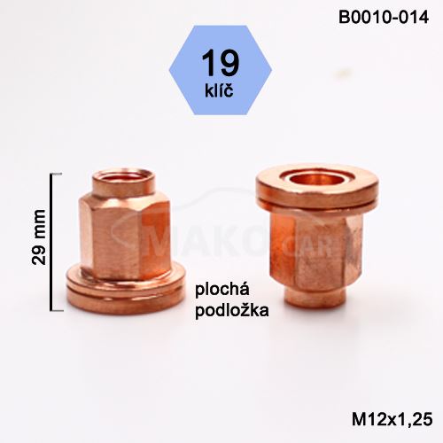 Kolová matice M12x1,25 s plochou podložkou otevřená poměděná, klíč 19 (B0010-014) výška 29