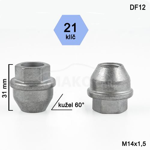 Kolová matice M14x1,5 kužel otevřená, klíč 21 (DF12-M1415KEONF)(DEF7/S) FORD, výška 31mm