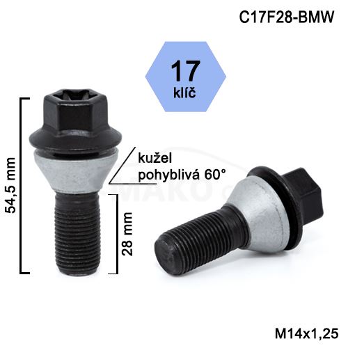 Kolový šroub M14x1,25x28 kužel pohybl, klíč 17 (C17F28BMW-NR1/S) výška 54,5mm