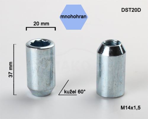 Kolová matice M14x1,5 kužel s vnitřním mnohohranem (DST20D) výška 37mm (3310)