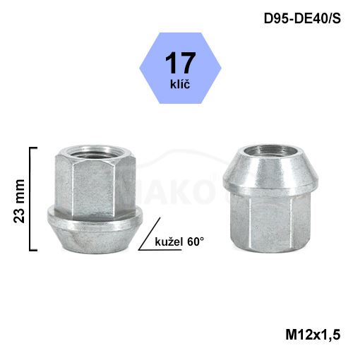 Kolová matice M12x1,5 kužel otevřená, klíč 17 (D95-DE40/S)(N101) výška 23mm