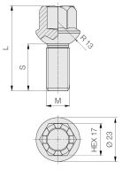 Kolový šroub M12x1,5x23 kulová R13, klíč 17 (S17A23R13-BLACK-SB42/S) výška 45,5mm (1)