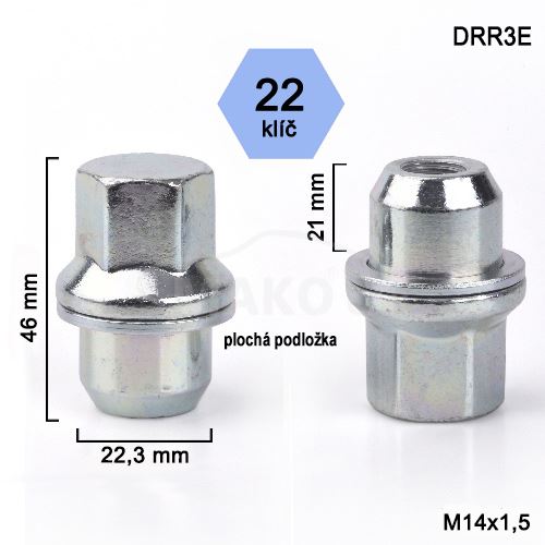 Kolová matice M14x1,5 zavřená, klíč 22 (DRR3-N1120) LAND ROVER, výška 46mm