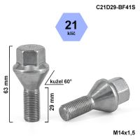 Kolový šroub M14x1,5x29 kužel, klíč 21 (C21D29-BF41/S) výška 63mm Kolový šroub M14x1,5x29 kužel, klíč 21 (C21D29-BF41/S) výška 63mm