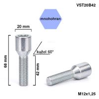 Kolový šroub M12x1,25x42 kužel, vnitřní mnohohran (VST20B42) výška 68mm