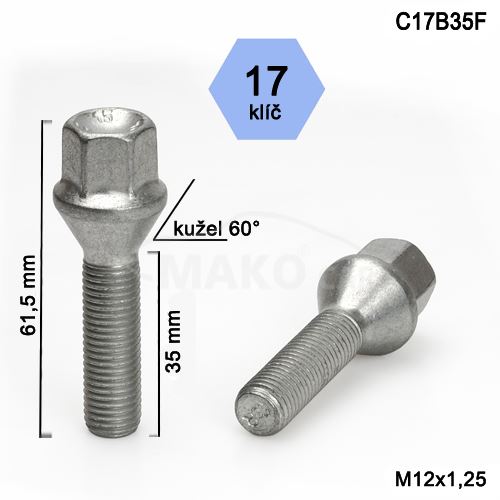 Kolový šroub M12x1,25x35 kužel, klíč 17 (C17B35-E3BV6/S) výška 61,5mm