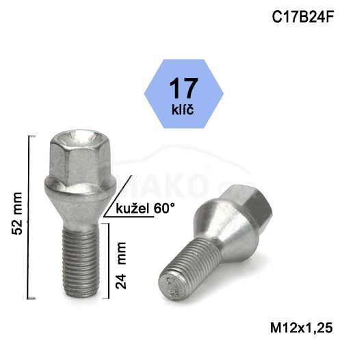 Kolový šroub M12x1,25x24 kužel, klíč 17 (C17B24-K1/S) výška 52mm