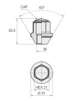 Kolová matice M14x1,5 kužel zavřená nerez krytka, klíč 21 (DF11)(DEF3/S) FORD, výška 36mm (1)