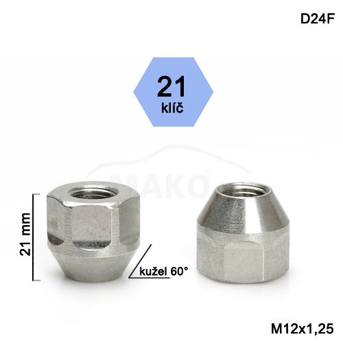 Kolová matice M12x1,25 kužel otevřená, klíč 21 (D24-D17/S) výška 21mm