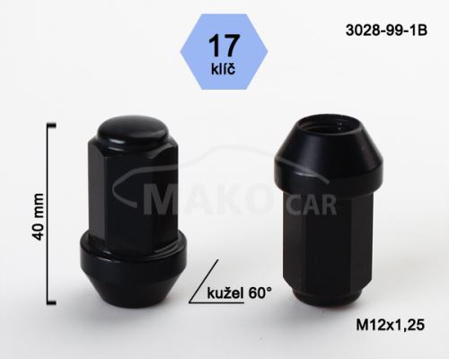 Kolová matice M12x1,25 kužel zavřená odlehčená, klíč 17 (3028-99-1B) výška 40mm (3387)