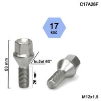 Kolový šroub M12x1,5x26 kužel, klíč 17 (C17A26-SA8/S) výška 53mm