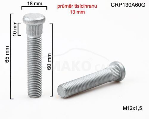 Kolový svorník M12x1,5x60 tisícihran průměr 13mm (CRP130A60G) celková délka 65mm (6391)