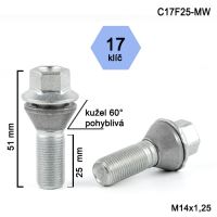 Kolový šroub M14x1,25x25 kužel pohyblivý, klíč 17 (C17F25BMW-NWR1/S) výška 51mm