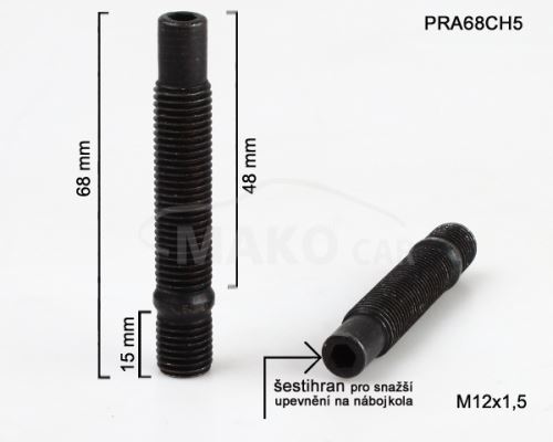 Kolový svorník M12x1,5x48/15 oboustranný závit (PRA68CH5) černý, celková délka 68mm (8058)