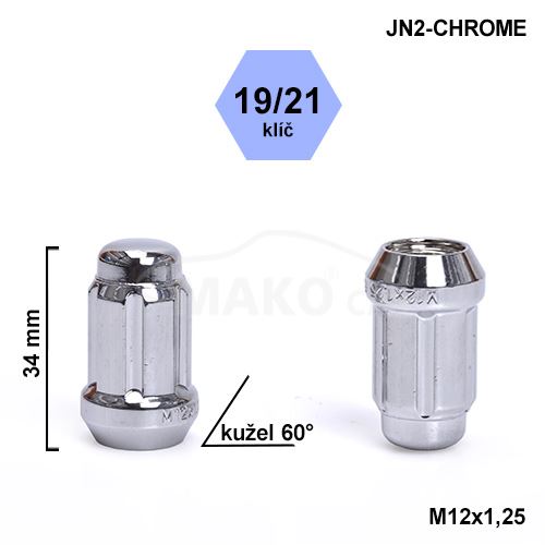 Montážní sada JN2-CHROME kolová matice 20ks M12x1,25 kužel, hlava 6SPLINE klíč 19/21