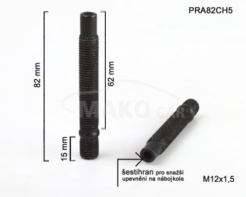 Kolový svorník M12x1,5x62/15 oboustranný závit (PRA82CH5) černý, celková délka 82mm (8060)