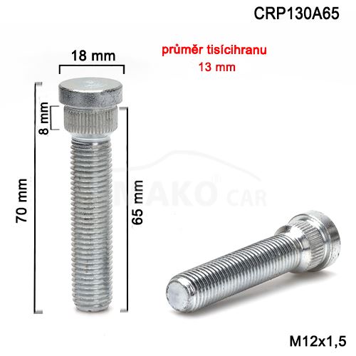 Kolový svorník M12x1,5x65 tisícihran průměr 13mm (CRP130A65) celková délka 70mm (1)