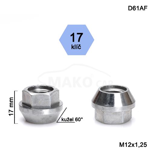 Kolová matice M12x1,25 kužel otevřená, klíč 17 (D61HEX17-DE32/S) výška 17mm