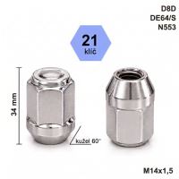 Kolová matice M14x1,5 kužel zavřená, klíč 21 (D8D)(DE64/S)(N553) výška 34mm (3314)
