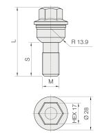 Kolový šroub M14x1,5x26 kulová R14 pohyblivá, klíč 19 (S19D26R14MW-BLACK) výška 56,5mm