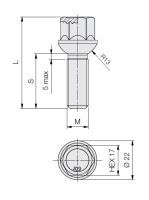 Kolový šroub M14x1,5x47 kulová R13, klíč 17 (S17D47R13)(B1133)(M1415KU47S) výška 66mm (8015)