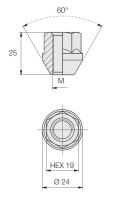 Kolová matice M12x1,25 kužel otevřená, klíč 19 (D23)(DE42/S)(N175) výška 25mm (5963)