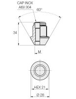 Kolová matice M14x1,5 kužel,nerez krytka, klíč 21 (DF03-N513) FORD, výška 34mm